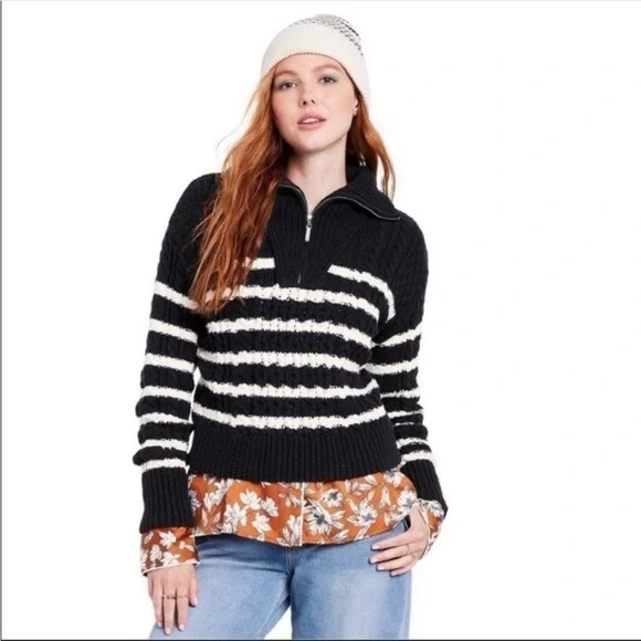 La Ligne x Target Black and White Striped Zip Sweater - Picture 1 of 5